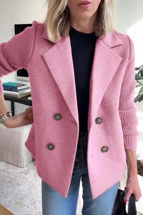 Katrin - Knoop Patchwork Mouw Casual Jas