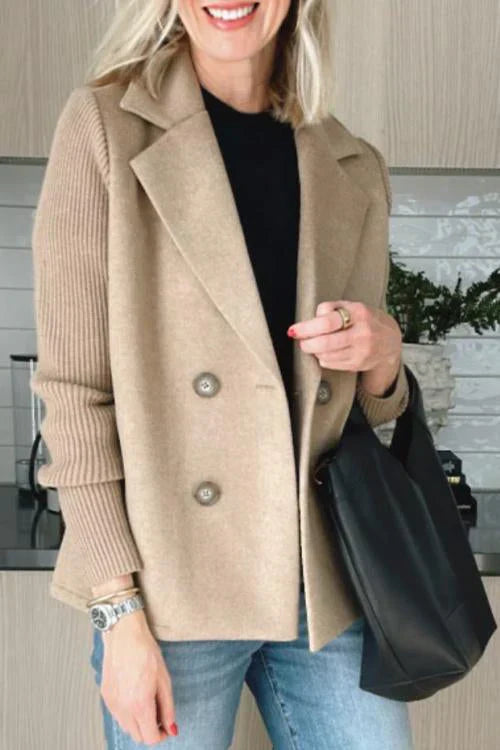 Katrin - Knoop Patchwork Mouw Casual Jas