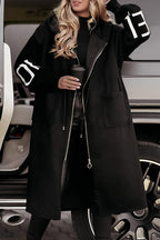Tareen | Chic long zip coat with knitted sleeves and hood