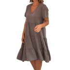 Romy™ | Schlichtes Kleid aus Baumwollleinen mit V-Ausschnitt