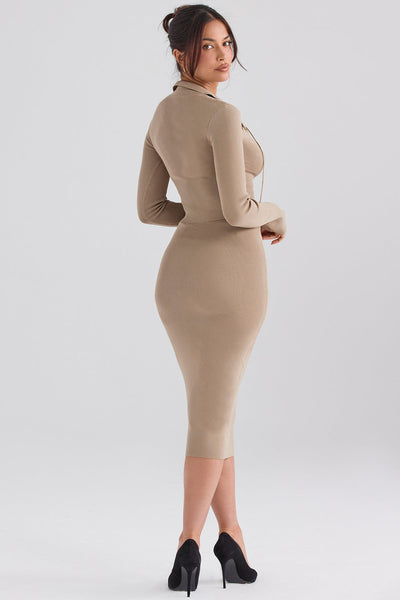 PuurShine - Camelgebreide top met midi rok
