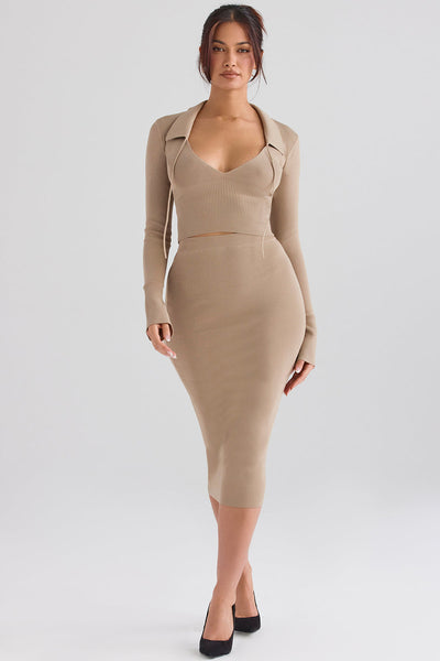 PuurShine - Camelgebreide top met midi rok