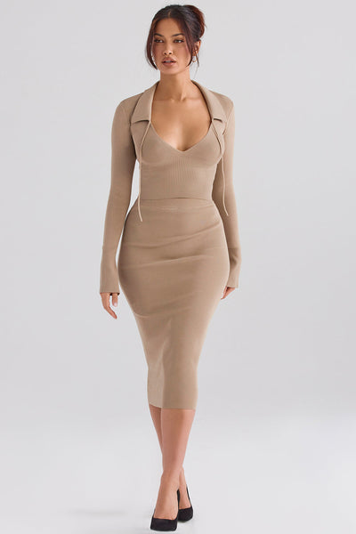 PuurShine - Camelgebreide top met midi rok