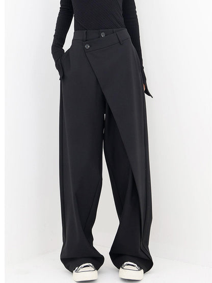 Farah™ - Wide Leg Black Pants with Asymmetric Design