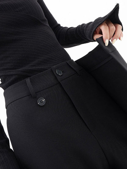 Farah™ - Wide Leg Black Pants with Asymmetric Design