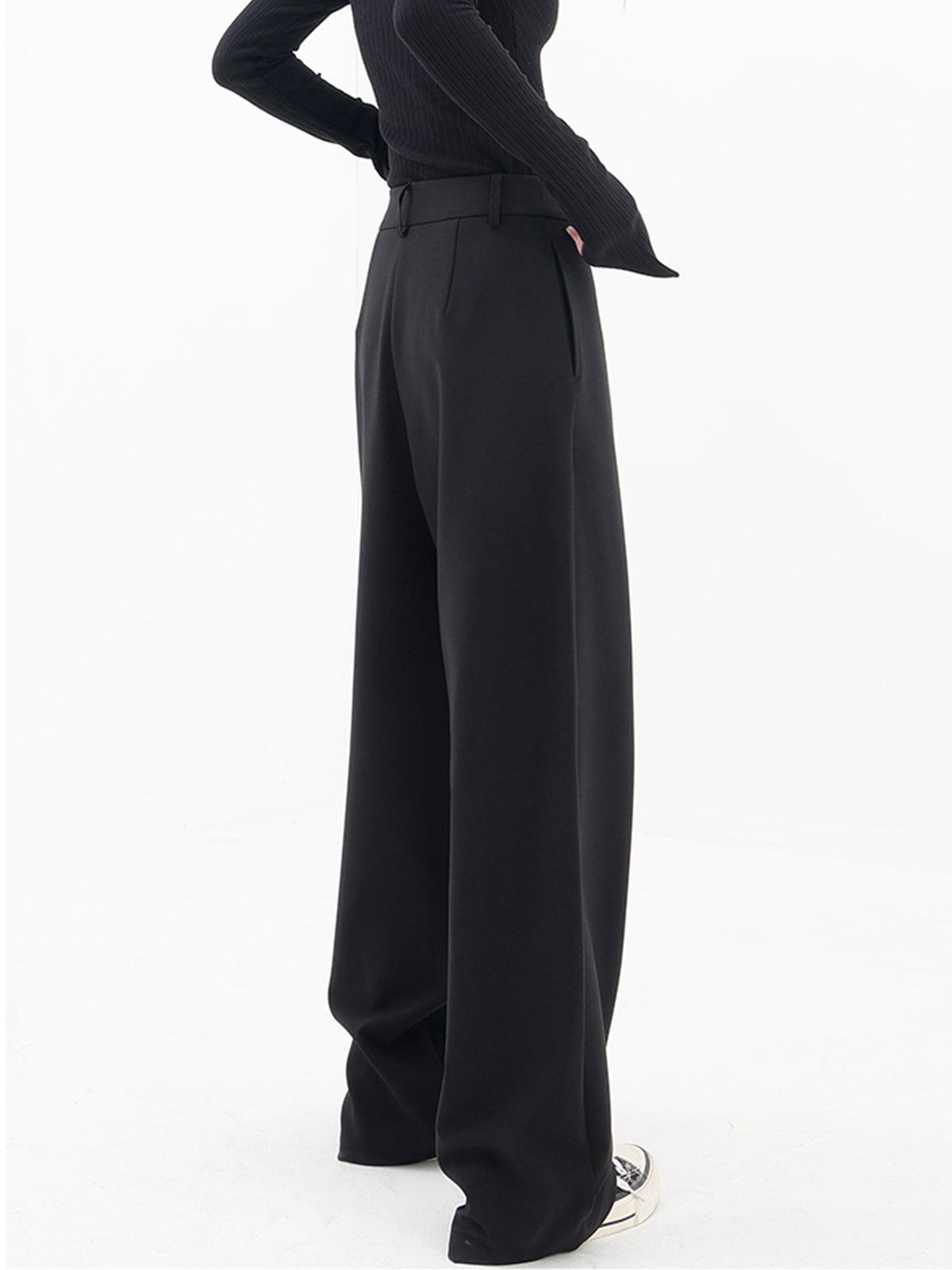 Farah™ - Wide Leg Black Pants with Asymmetric Design