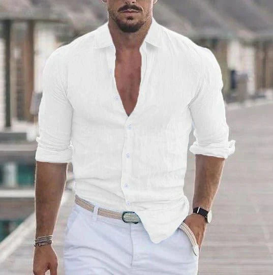 Salvatore - Men's shirt with stand-up collar and deep button closure