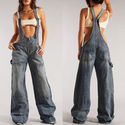 Amanda™ - Plunge Denim Overalls