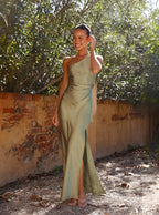 Seraphina Satin One-Shoulder Maxikleid mit Schlitz