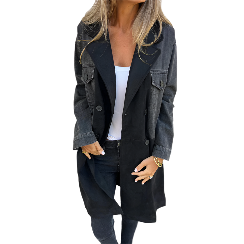 Abigail – Midilanger Damen-Trenchcoat mit Denim-Nähten