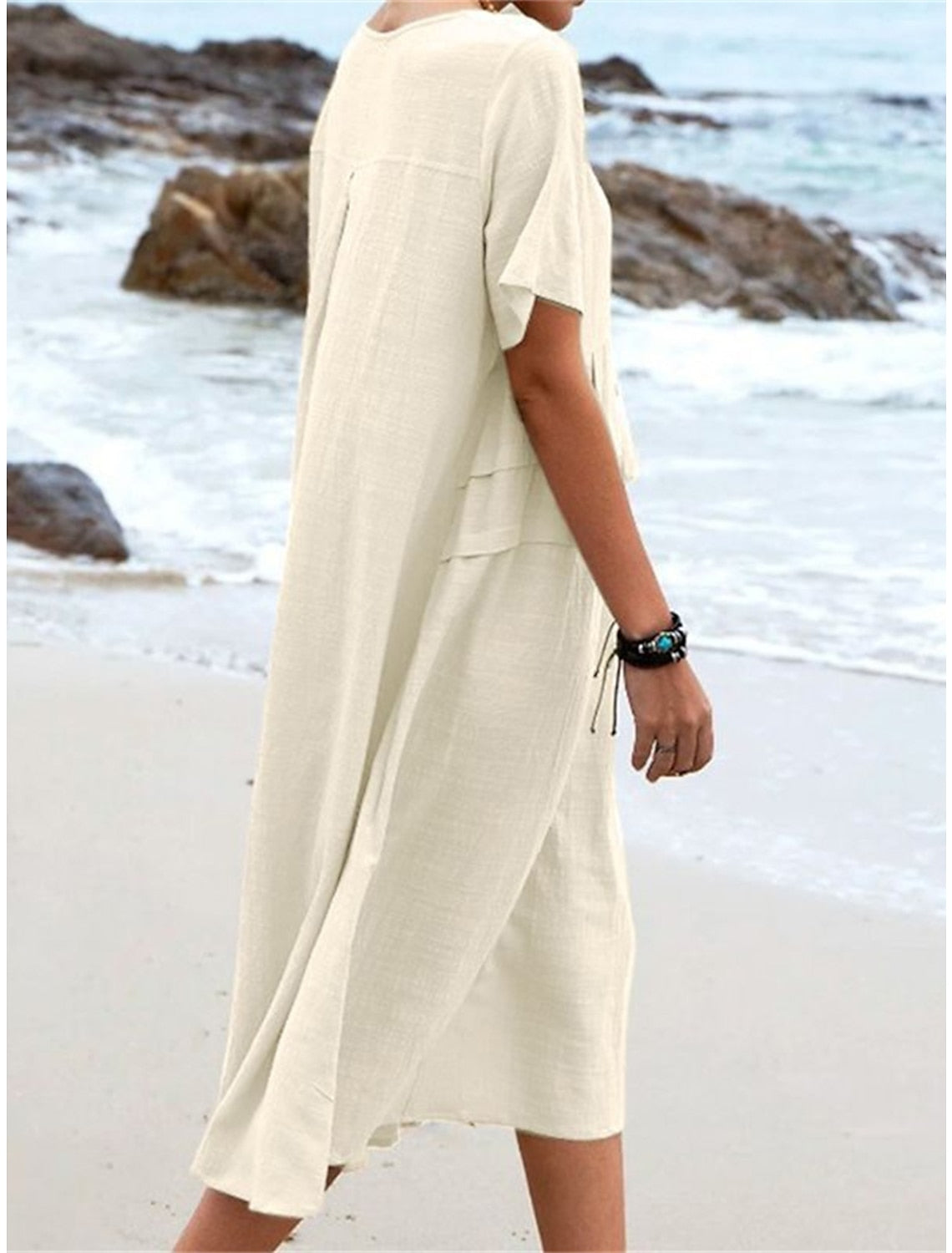 Oriana™ - Midikleid aus Baumwolle und Leinen mit Rundhalsausschnitt 