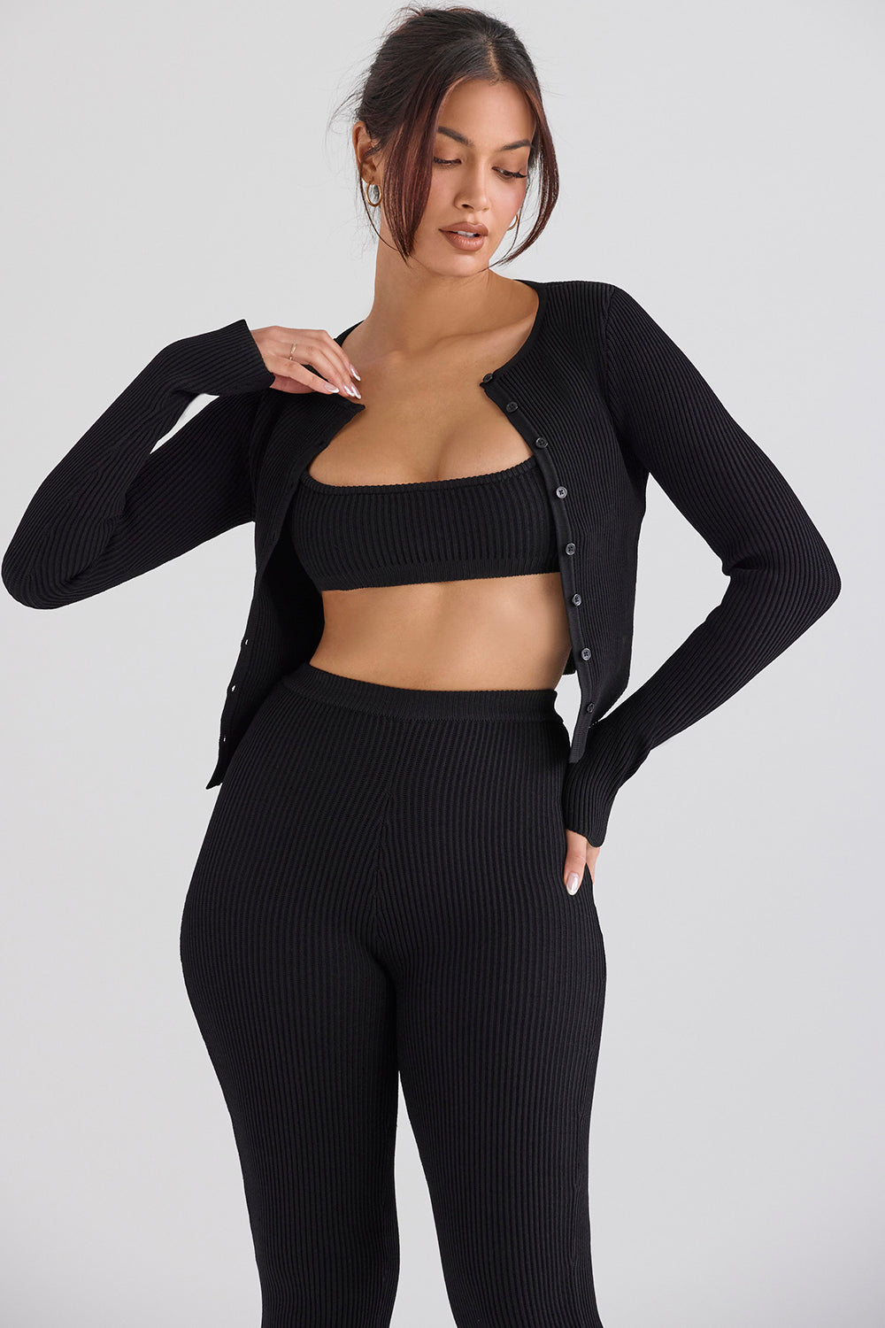 PuurShine - Gerippte Strickjacke mit Leggings