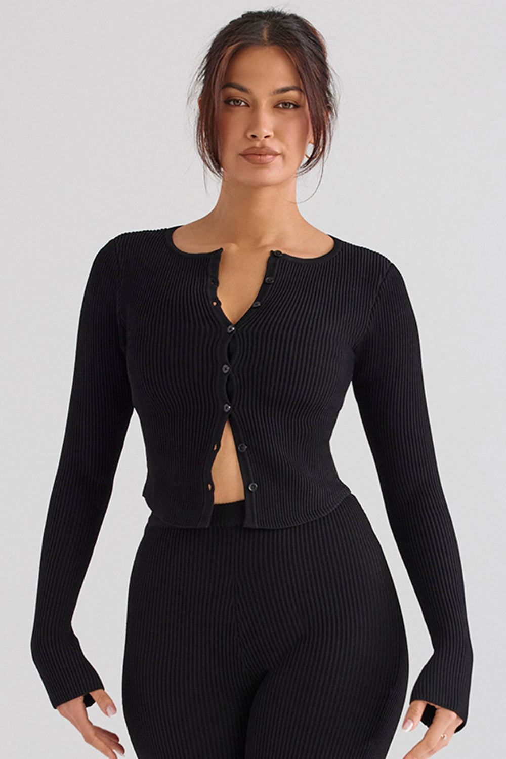 PuurShine - Gerippte Strickjacke mit Leggings