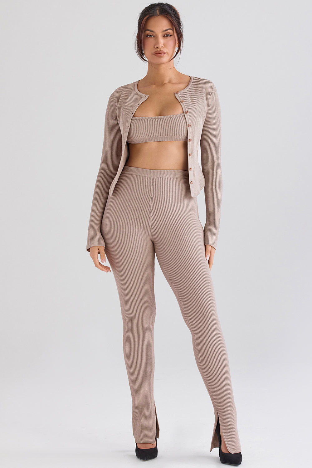PuurShine - Gerippte Strickjacke mit Leggings