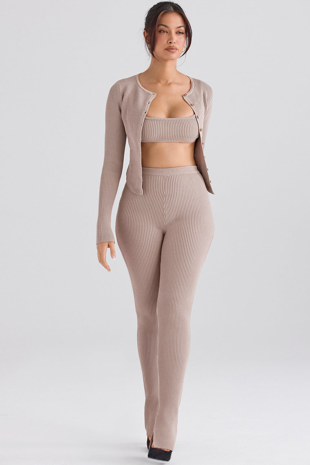 PuurShine - Gerippte Strickjacke mit Leggings