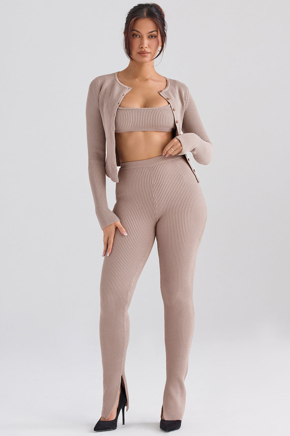 PuurShine - Ribgebreid vest met legging