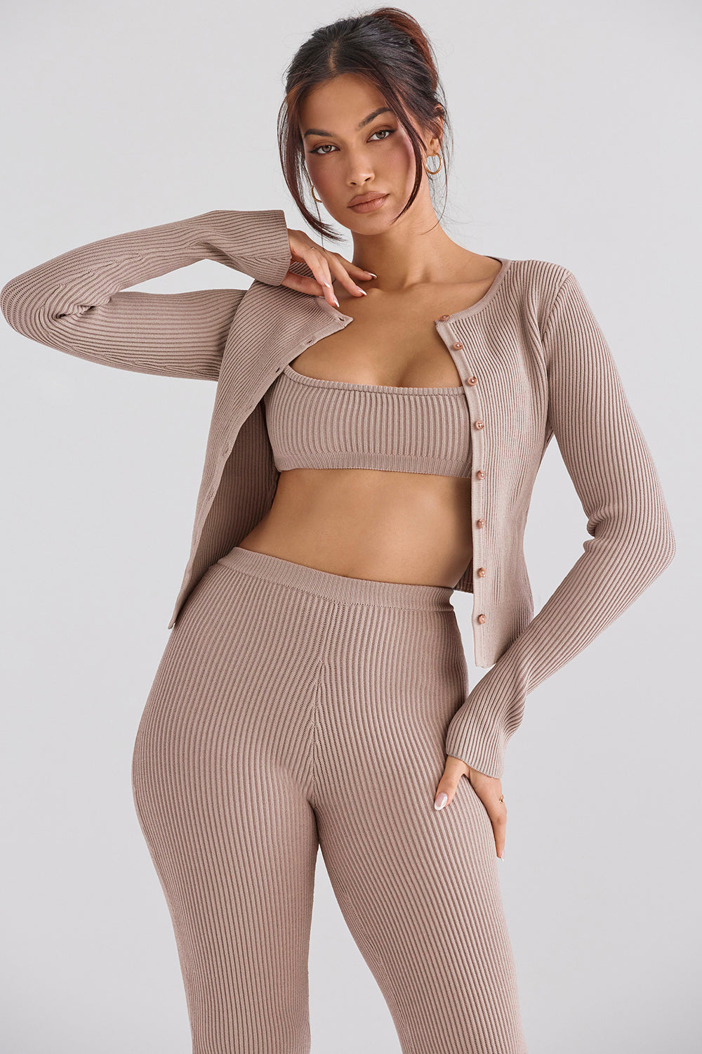 PuurShine - Gerippte Strickjacke mit Leggings