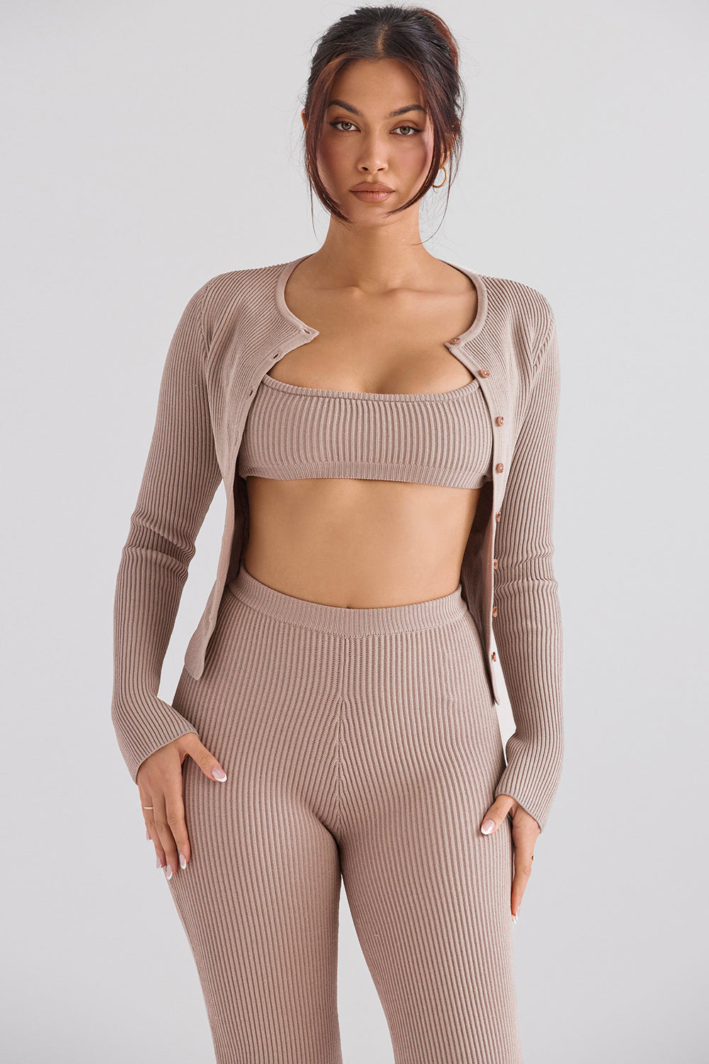 PuurShine - Gerippte Strickjacke mit Leggings