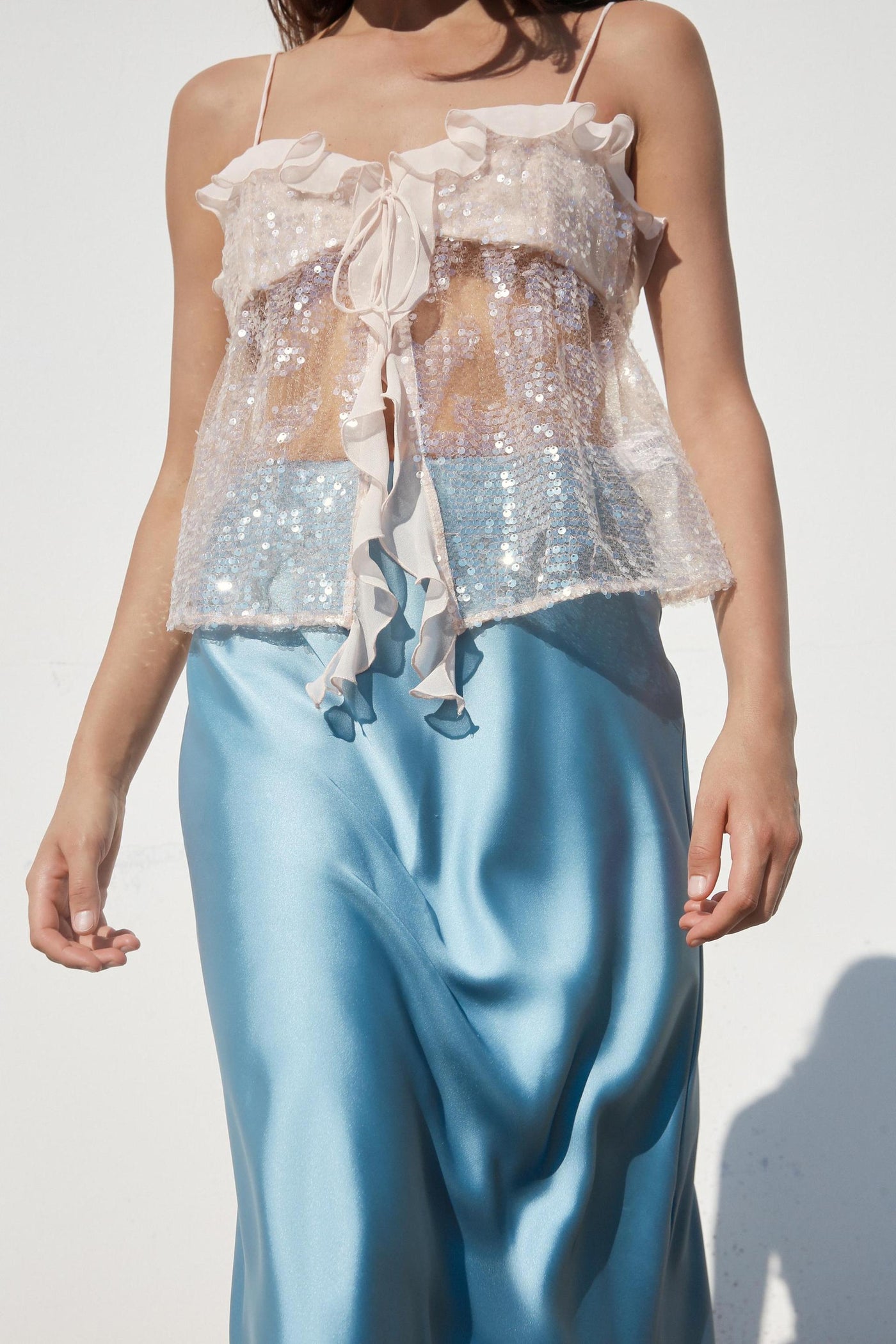 Sequin Ruffle Top - Champagne Glow