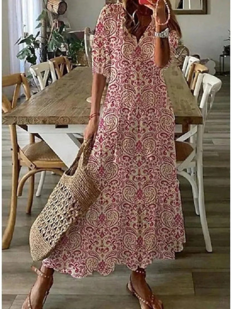 Sophia - Boho Vintage V-Neck Summer Dress 