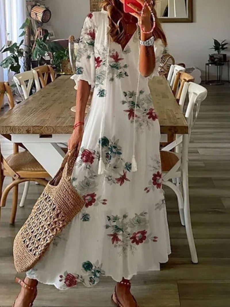 Sophia - Boho Vintage V-Neck Summer Dress 