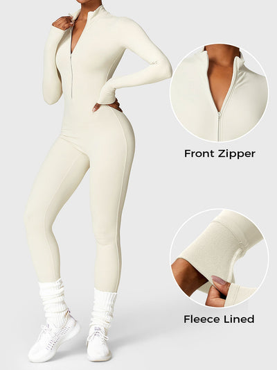 Belle Fleece Long Sleeve Jumpsuit with Zipper 