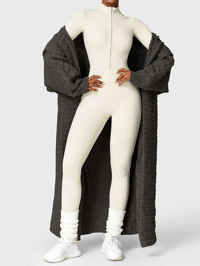 Belle Fleece Long Sleeve Jumpsuit with Zipper 