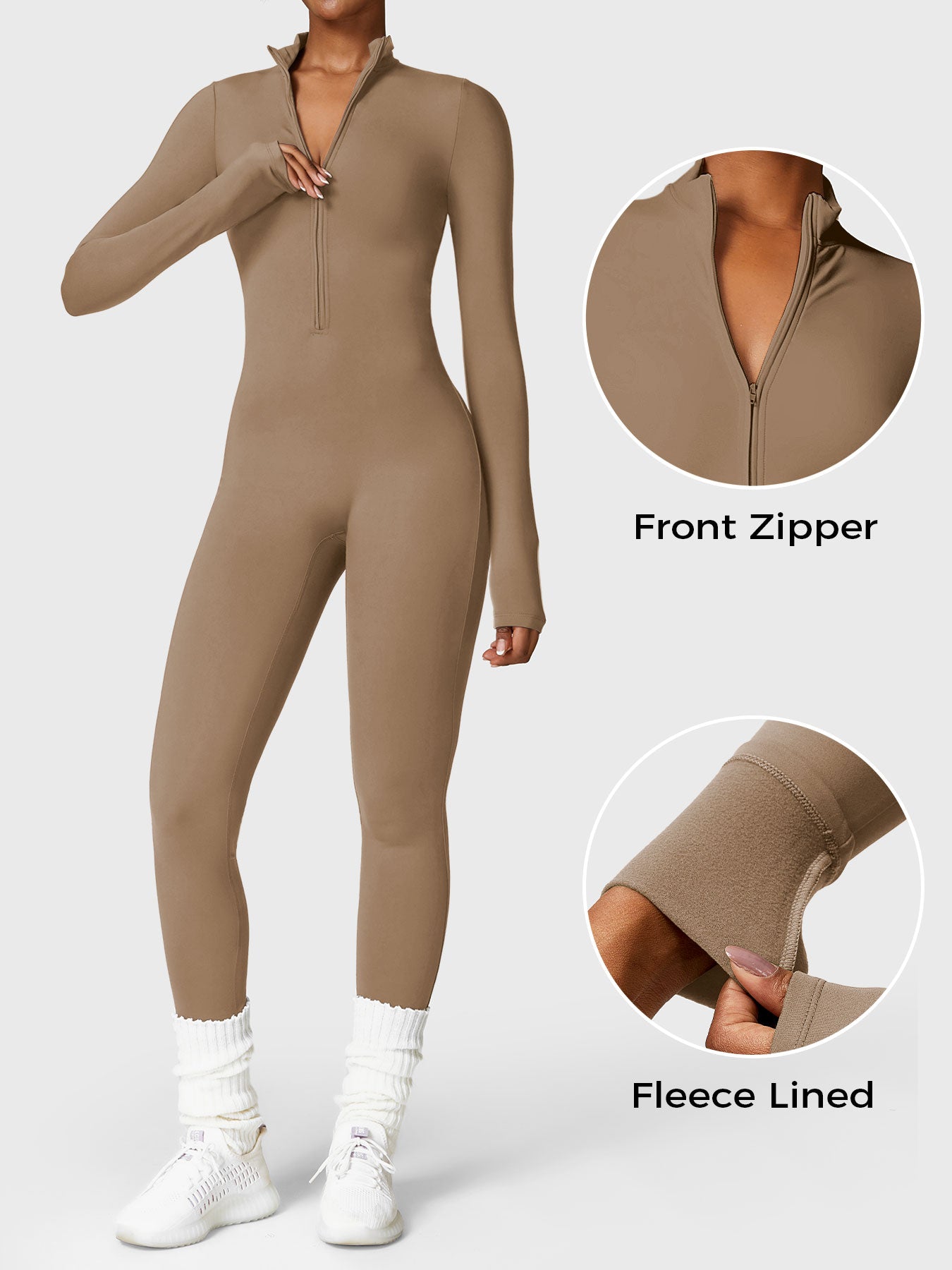 Belle Fleece Long Sleeve Jumpsuit with Zipper 