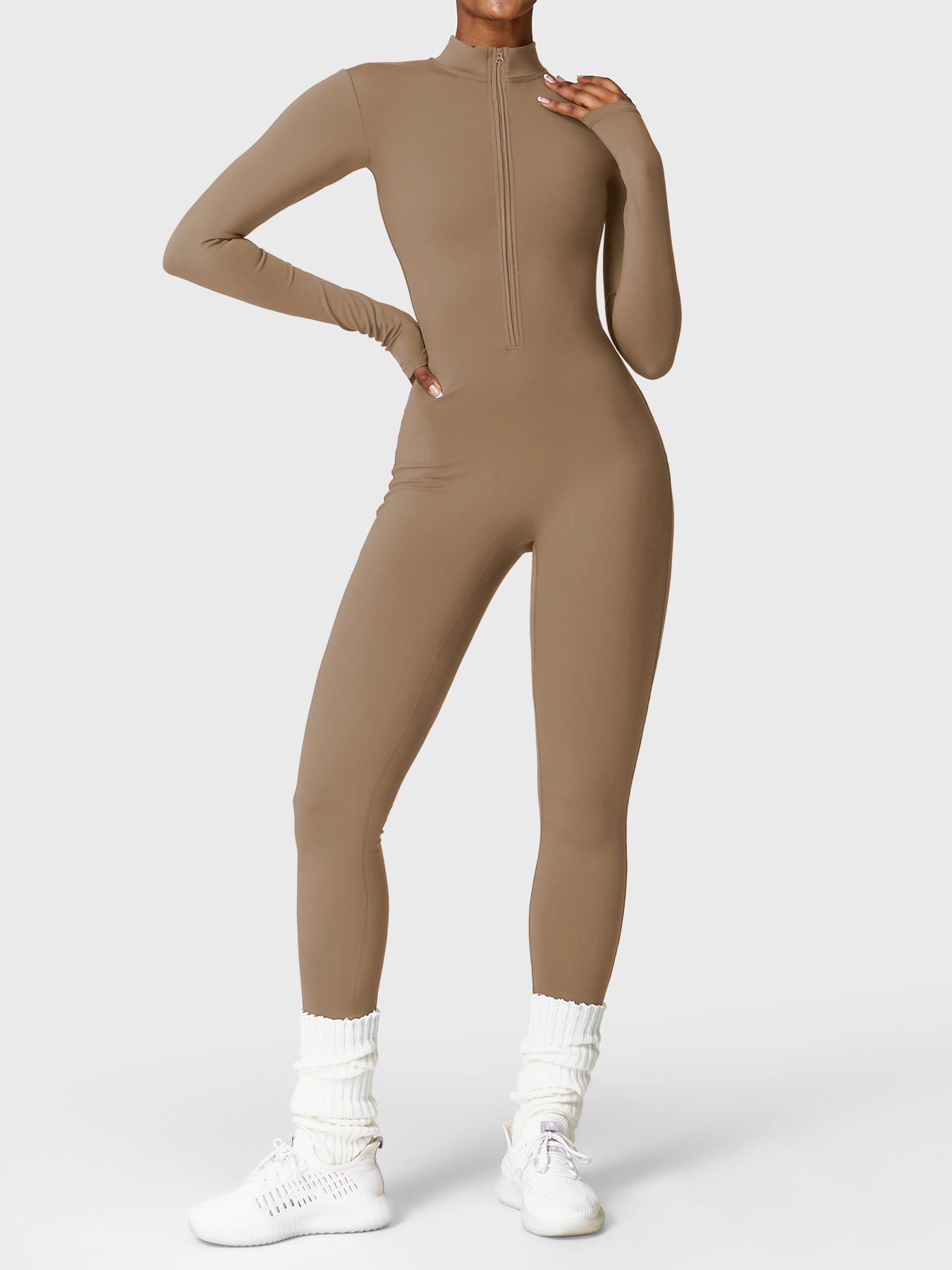 Belle Fleece Long Sleeve Jumpsuit with Zipper 