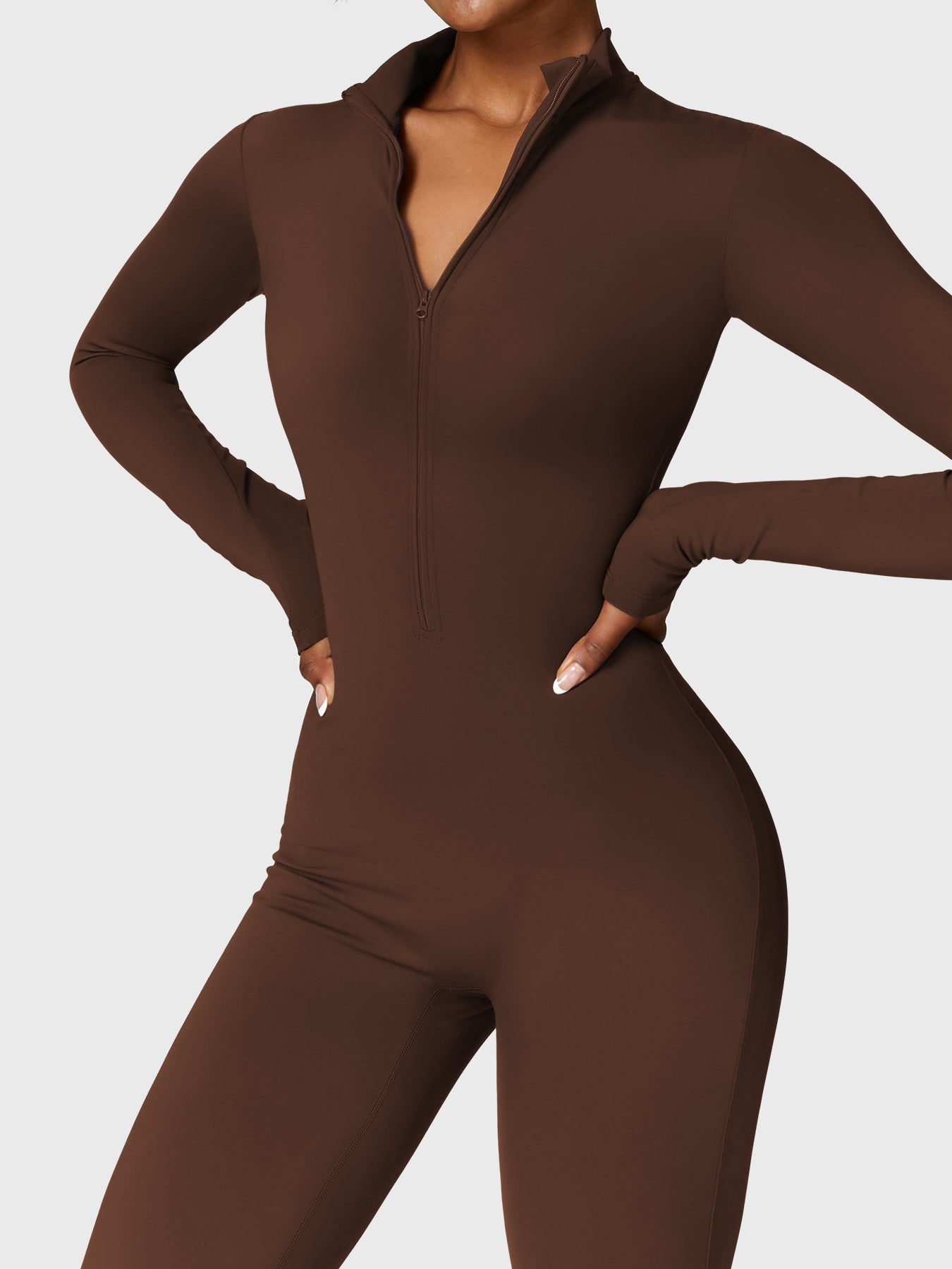 Belle Fleece Long Sleeve Jumpsuit with Zipper 