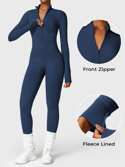 Belle Fleece Long Sleeve Jumpsuit with Zipper 