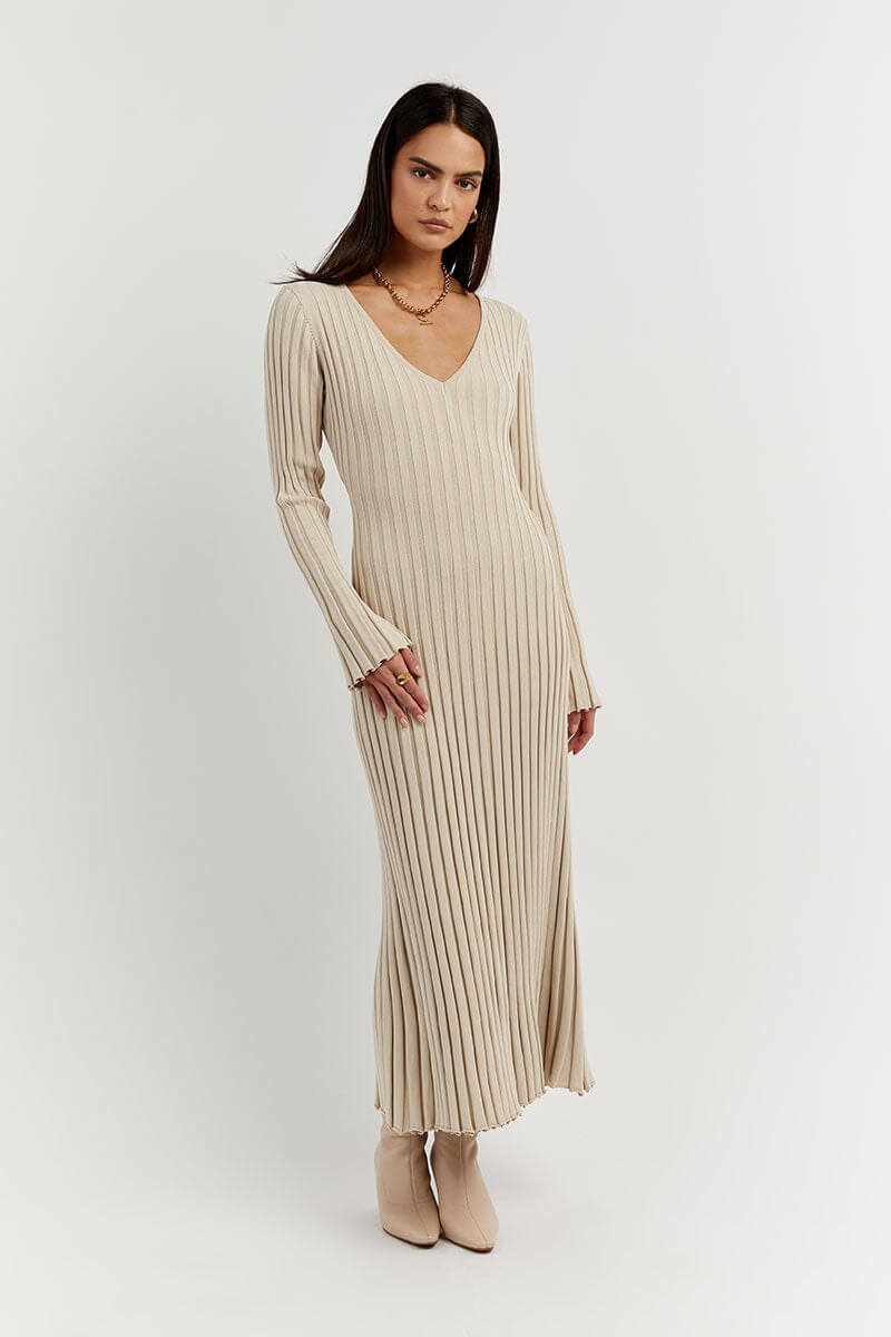 Maria™ | Knitted Midi Dress With V-neck